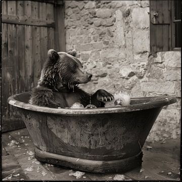 Badezimmer Bild: Bär im Schaumbad von Felix Brönnimann