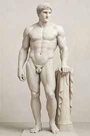 Nude Male Statue with Column and Drape by Markus Gann