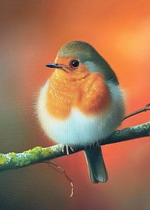 Robin Rests on Branch at Setting Sun