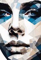 Abstract Geometric Portrait in Shades of Blue - Modern Art Print