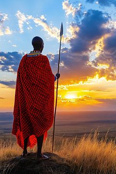 Maasai warrior in African savannah by Imperial Art House