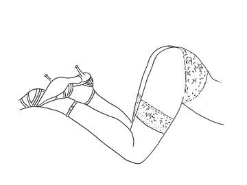 Panty kousen en hoge hakken (lijntekening lingerie jonge dame billen jarretels line art fetisjisme) van Natalie Bruns