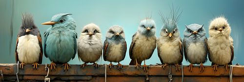 Grappige vogels op een rij - AI gegenereerd