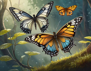 Realistisches Schmetterlings Set. Fliegende Insekten, isoliert, Kunstdesign-Garten Hintergrund