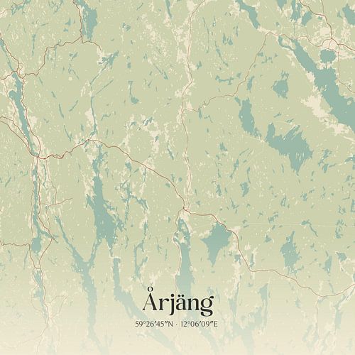 Vintage landkaart van Årjäng, Sweden.