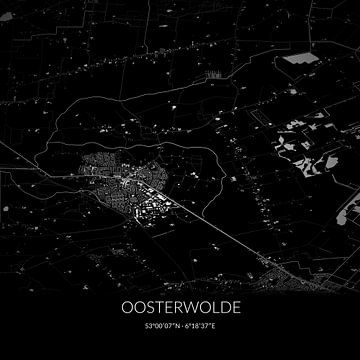 Zwart-witte landkaart van Oosterwolde, Fryslan. van Rezona