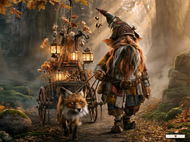 Gnome mit Fuchs im Wald