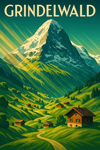 Grindelwald Alps Art Deco Travel Poster