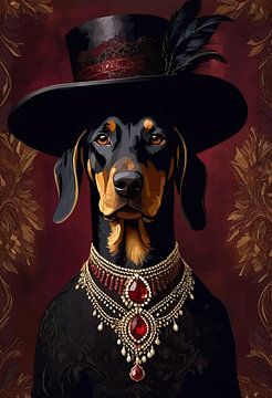 Chien Doberman en robe victorienne