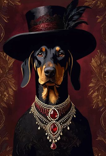 Doberman Hond in Victoriaanse kleding