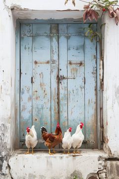 Quatre poules aux portes bleues. Une histoire d'amour en Grèce sur Digitale Schilderijen