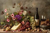 Still life with cheese and wine