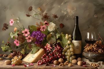 Stilleben mit Käse und Wein von Michal Dunaj