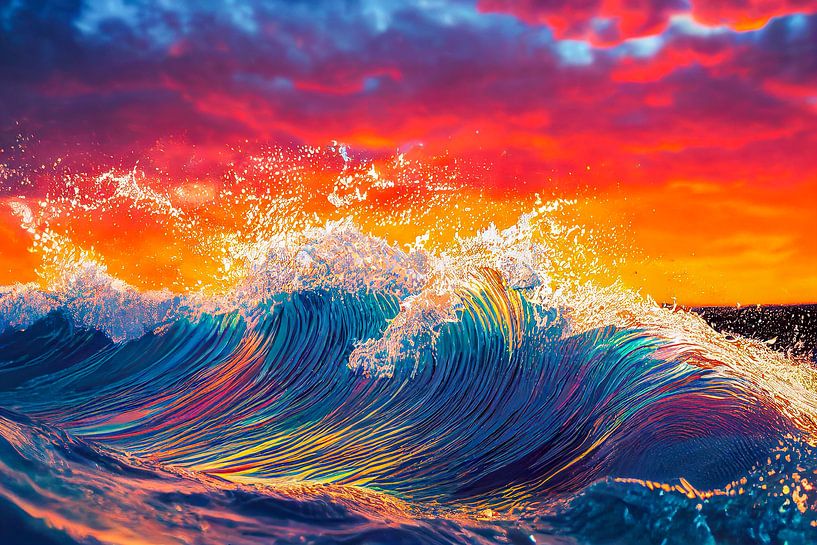 Illustration d'une vague colorée sur la mer par Animaflora PicsStock