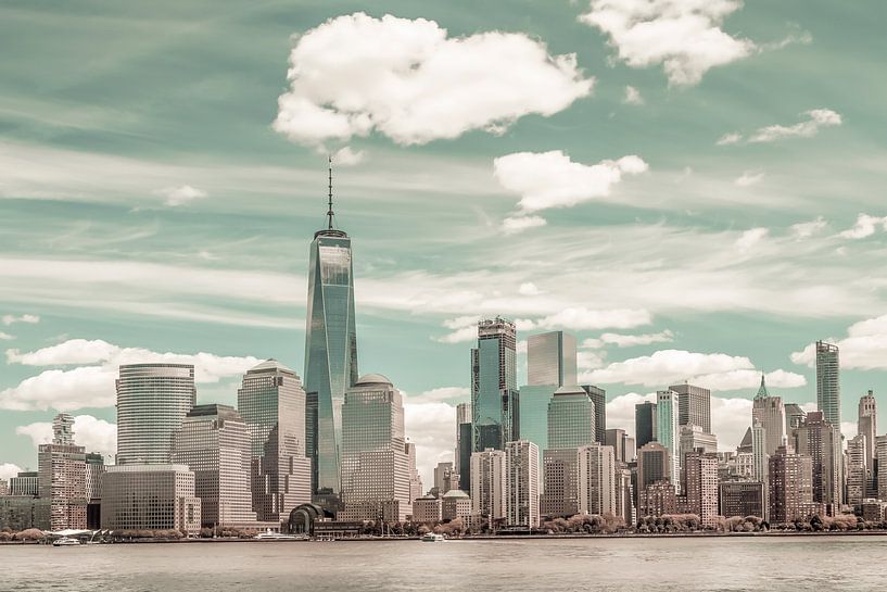 NEW YORK CITY Manhattan Skyline & Hudson rivier | stedelijke vintage stijl van Melanie Viola