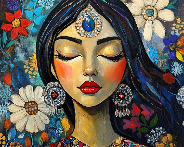 Vrouw Bloemen | Blooming Girl met Bloemen van Blikvanger Schilderijen