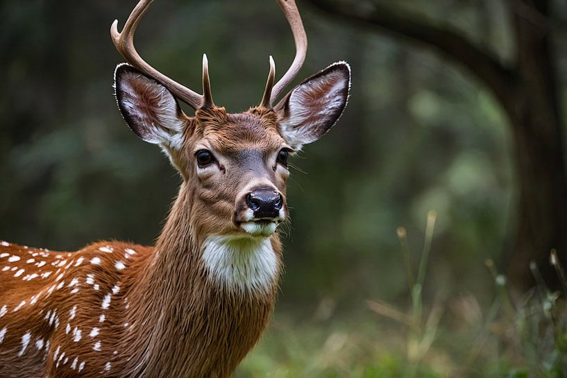 Majestic deer in lush forest by Art & Soul Creations