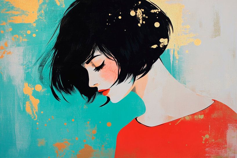 Vrouwelijk portret met kleurexplosies van Poster Art Shop