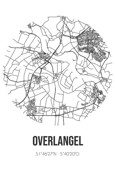 Overlangel (North Brabant) | Map | Black and White by Prints of Place