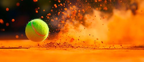 Tennisbal rolt over gravelbaan