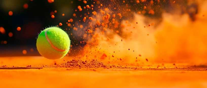 Tennisball rollt über Sandplatz von Poster Art Shop