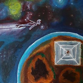 Cosmisch Schilderij, Olie verf, Exo Planeet van Celine Seelemann