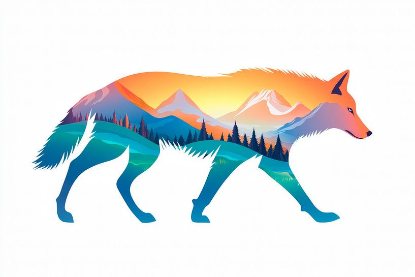 Wolf bij zonsopgang van Poster Art Shop