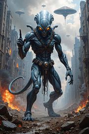 XYLORIX – Un alien pointe vers ses OVNIs dans la guerre des mondes sur INFERAURUM