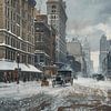 Painting of snowy street in New York city in early 20th century (KI) by Classic PrintArt