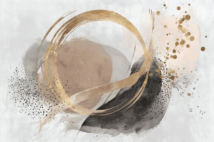 Abstract Painting with circle - Gold Taupe Elegant Organic by Joriali Abstract