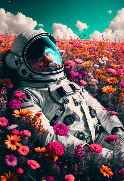 Astronaut in a Field of Flowers by drdigitaldesign
