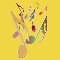 Colorful music notes against a yellow background