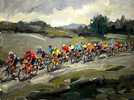 Impressionistic Oil Painting of Cycling Race