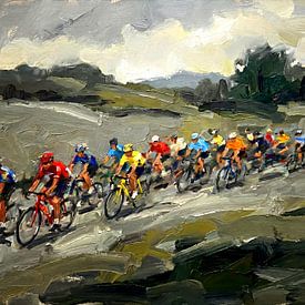Peinture à l'huile de style impressionniste représentant une course cycliste sur Jan Keteleer