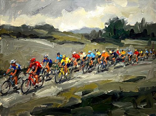 Impressionistic Oil Painting of Cycling Race