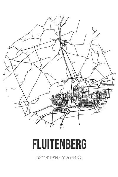 Fluitenberg (Drenthe) | Map | Black and white by Prints of Place