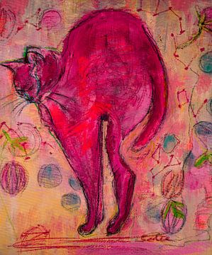 Schilderij van een kat met hoge rug van Liesbeth Serlie