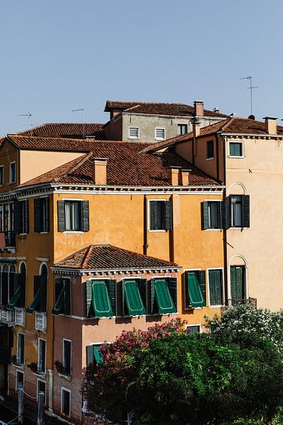 Venetian architecture with green shutters and terracotta roofs by Amber den Oudsten