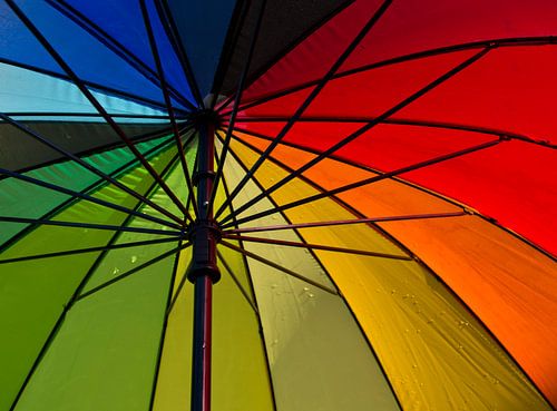 Under colourful umbrella