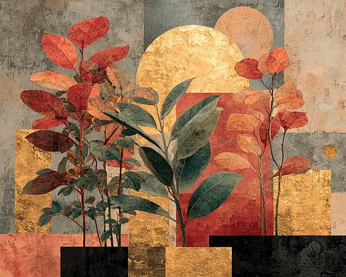 Botanical Serenity in Modern Shapes by ARTEO Paintings