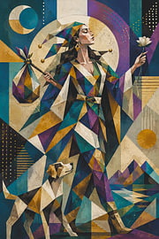 Tarotkaart: De Dwaas, een kubistisch schilderij. van Galerij Hoppenbrouwers