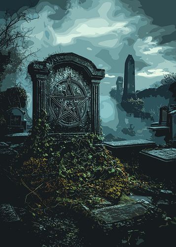 Cimetière mystique avec pentacle et nébulosité