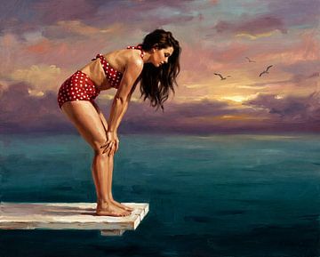 Reflet du coucher de soleil sur le plongeoir sur Jan Keteleer