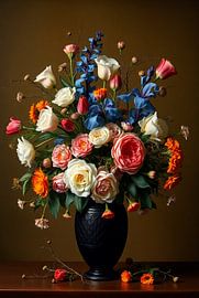 Blumen in schwarzer Vase - Klassisches Stillleben von Kleurenrijk