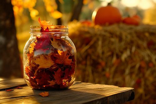 Herfstbladeren in een glas