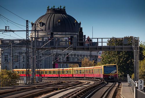 Berlin metro train at Hackescher Markt and Bode museum by Arthur Scheltes