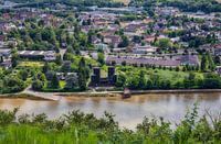 Vue aérienne des ruines du pont de Remagen.