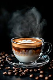 Steam cappuccino in an elegant cup by Poster Art Shop