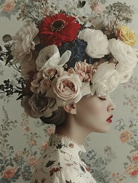 Portrait avec des fleurs et une ambiance romantique sur Carla Van Iersel