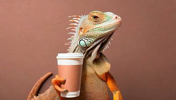 Iguane avec tasse à café sur Mustafa Kurnaz
